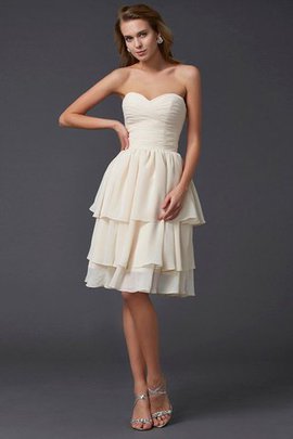 Robe demoiselle d'honneur naturel courte manche nulle avec chiffon au niveau de genou