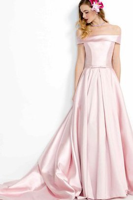 Robe de bal delicat en satin d'epaule ajourée de traîne courte jusqu'au sol