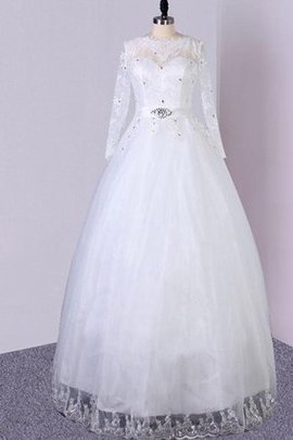 Robe de mariée naturel ligne a en tissu pailleté avec décoration dentelle en tulle