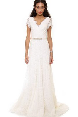Robe de mariée longue v encolure a plage avec ruban fermeutre eclair