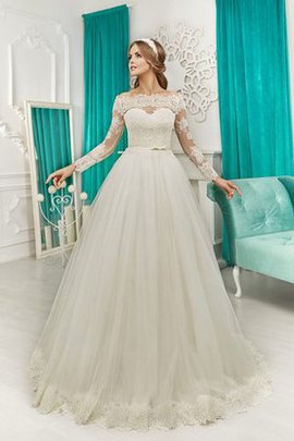 Robe de mariée naturel avec décoration dentelle de traîne moyenne ligne a avec nœud