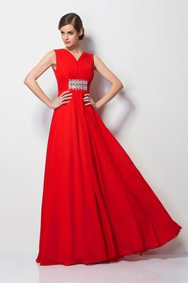 Robe de bal longue avec perle v encolure jusqu'au sol avec chiffon