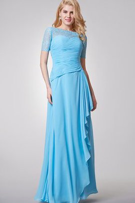 Robe mère de mariée longue naturel en chiffon avec manche courte col en bateau