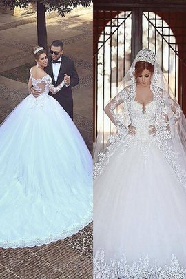 Robe de mariée naturel d'epaule ecrite de mode de bal en tulle avec manche longue