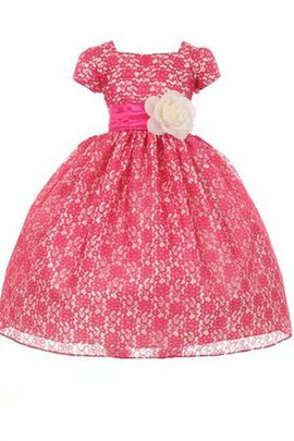 Robe de cortège enfant de col carré avec fleurs avec manche courte a-ligne