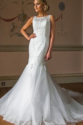 Robe de mariée delicat en tulle appliques de traîne mi-longue col en bateau