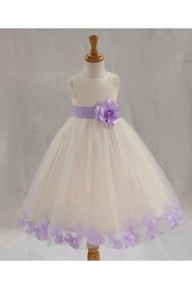 Robe de cortège enfant de lotus col en bateau a-ligne manche nulle ceinture