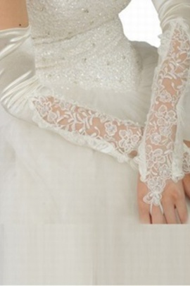 Exquis taffetas perles blanches élégantes | gants de mariée modestes