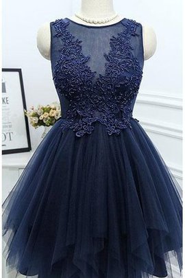 Robe de bal facile de longueur à genou decoration en fleur a-ligne avec perle