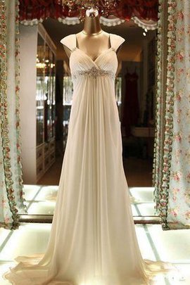 Robe de mariée plissé simple au drapée avec perle jusqu'au sol