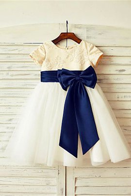 Robe de cortège enfant naturel encolure ronde avec manche courte de princesse a-ligne