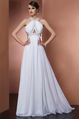 Robe de bal longue col en bateau avec perle a-ligne en chiffon