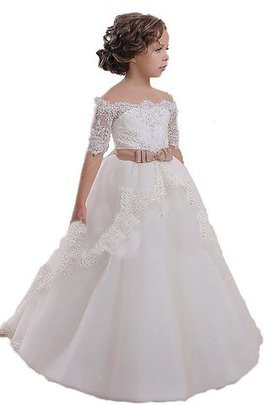 Robe de cortège enfant textile en tulle epaule nue avec ruban de mode de bal ceinture