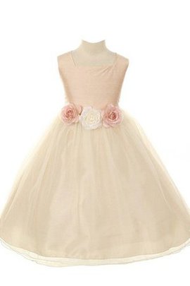 Robe de cortège enfant jusqu'au mollet a-ligne manche nulle avec fleurs textile taffetas