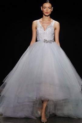 Robe de mariée avec gradins manche nulle textile en tulle avec perle avec cristal