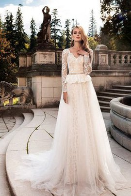 Robe de mariée delicat jusqu'au sol ligne a en tulle manche nulle