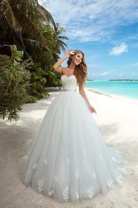 Robe de mariée ceinture ligne a avec lacets avec perle col en forme de cœur