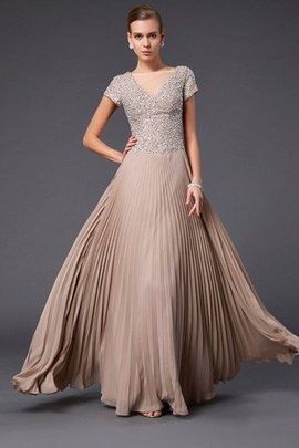 Robe mère de mariée longue naturel longueur au ras du sol avec chiffon de col en v