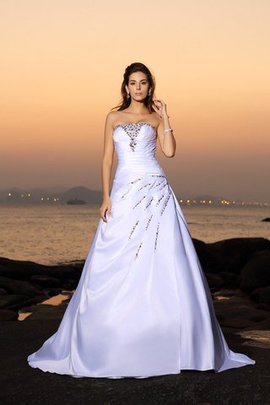 Robe de mariée longue avec perle de tour de ceinture en haute manche nulle cordon