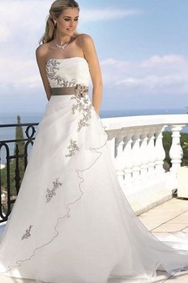 Robe de mariée naturel jusqu'au sol ligne a avec fleurs manche nulle