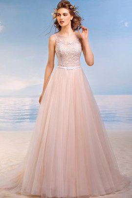 Robe de mariée longue plissé de traîne moyenne textile en tulle ligne a