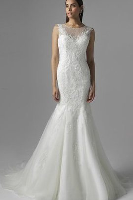 Robe de mariée naturel en dentelle en tulle manche nulle de sirène