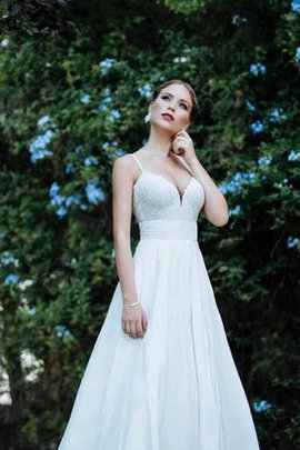 Robe de mariée jusqu'au sol a-ligne textile taffetas manche nulle bretelles spaghetti