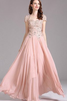 Robe de bal naturel col en reine avec manche courte a-ligne en chiffon