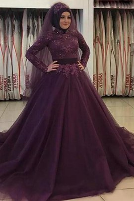 Robe de bal de traîne courte avec manche longue de mode de bal appliques excellent