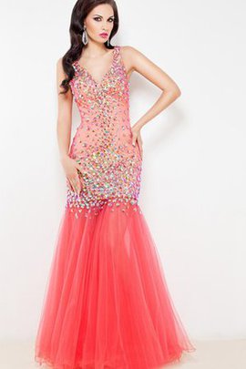Robe de bal naturel manche nulle textile en tulle avec perle dos nu