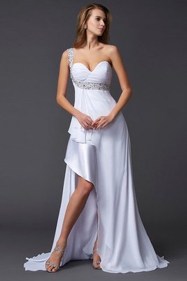 Robe de soirée d'épaule asymétrique a-ligne de traîne courte en chiffon avec perle