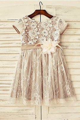 Robe de cortège enfant fermeutre eclair avec fleurs ligne a encolure ronde de princesse