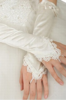 Brillant taffetas avec bowknot blanc gants de mariée élégante