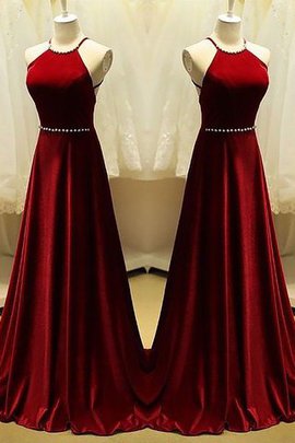 Robe de soirée avec perle a-ligne délicat de princesse en satin