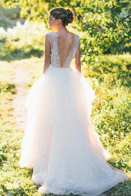 Robe de mariée intemporel manche nulle a-ligne en tulle de traîne courte