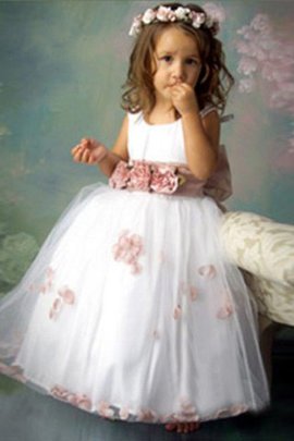 Robe de cortège enfant longue col u profond avec sans manches a-ligne de princesse