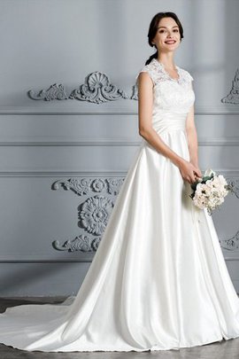 Robe de mariée de traîne moyenne de mode de bal en satin avec sans manches v encolure