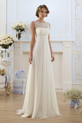 Robe de mariée manche nulle col en bateau de traîne courte en forme en dentelle