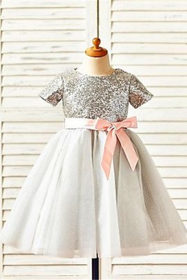 Robe de cortège enfant naturel avec fleurs avec zip en tulle encolure ronde