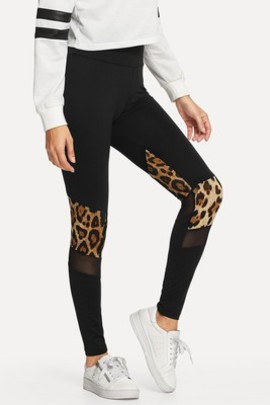 Legging léopard avec pièces transparentes et imprimé