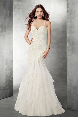 Robe de mariée sexy de traîne mi-longue en tulle en dentelle avec gradins