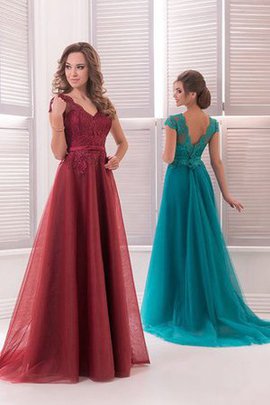 Robe de bal plissage v encolure avec perle avec manche courte textile en tulle