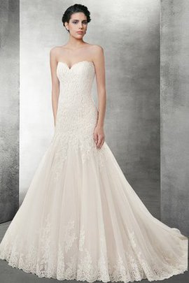 Robe de mariée sexy de col en cœur avec sans manches ligne a avec décoration dentelle