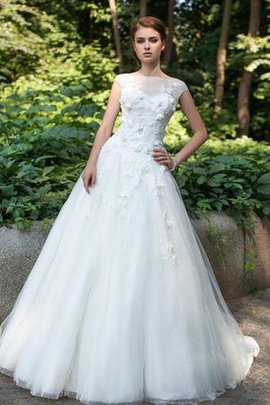 Robe de mariée longue naturel en tulle appliques avec manche épeules enveloppants