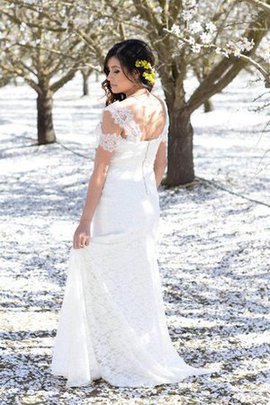 Robe de mariée naturel longue avec manche courte de fourreau en dentelle