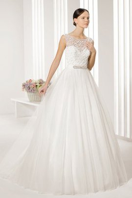 Robe de mariée naturel luxueux romantique col en bateau longueur au niveau de sol