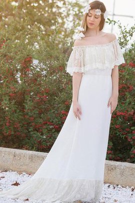 Robe de mariée romantique facile de traîne courte avec manche courte ligne a