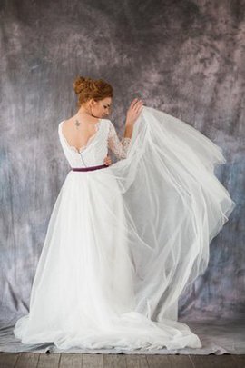 Robe de mariée naturel en 3/4 manche avec manche longue en organza de col bateau