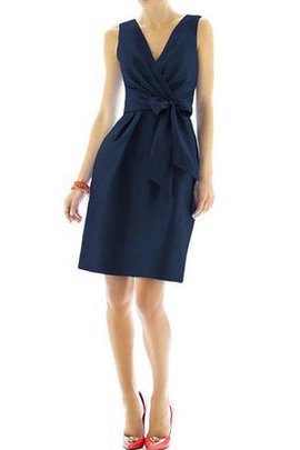 Robe demoiselle d'honneur bref en satin a-ligne v encolure avec nœud