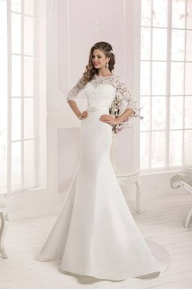 Robe de mariée simple de sirène avec manche 3/4 de traîne courte avec lacets